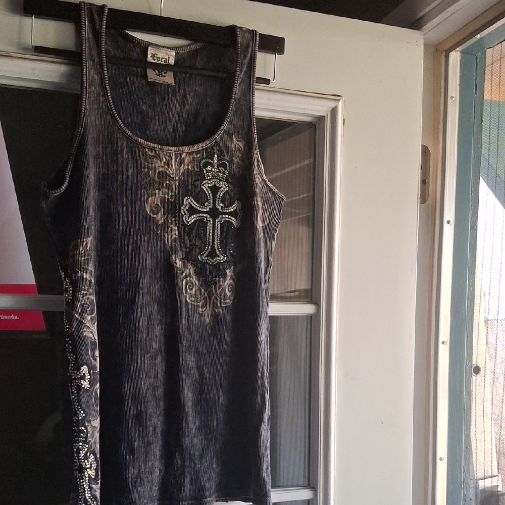 Embellished Black Tank Top